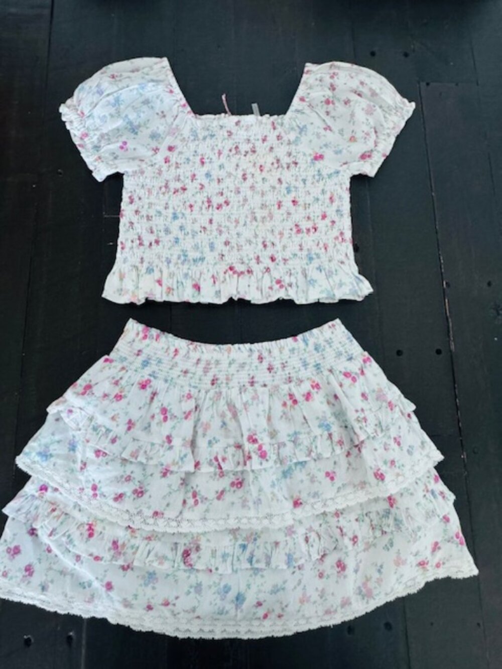 NWT Loveshackfancy Girls Fabielle Top & Billie Skirt Set - Confetti Bloom